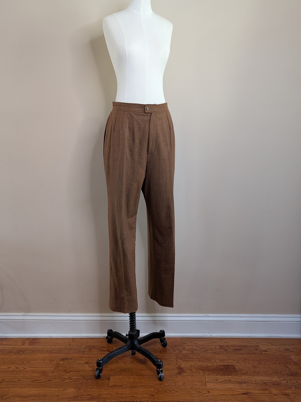 Vintage 70s Yves Saint Laurent Rive Gauche Brown Wool Pleated Trousers France